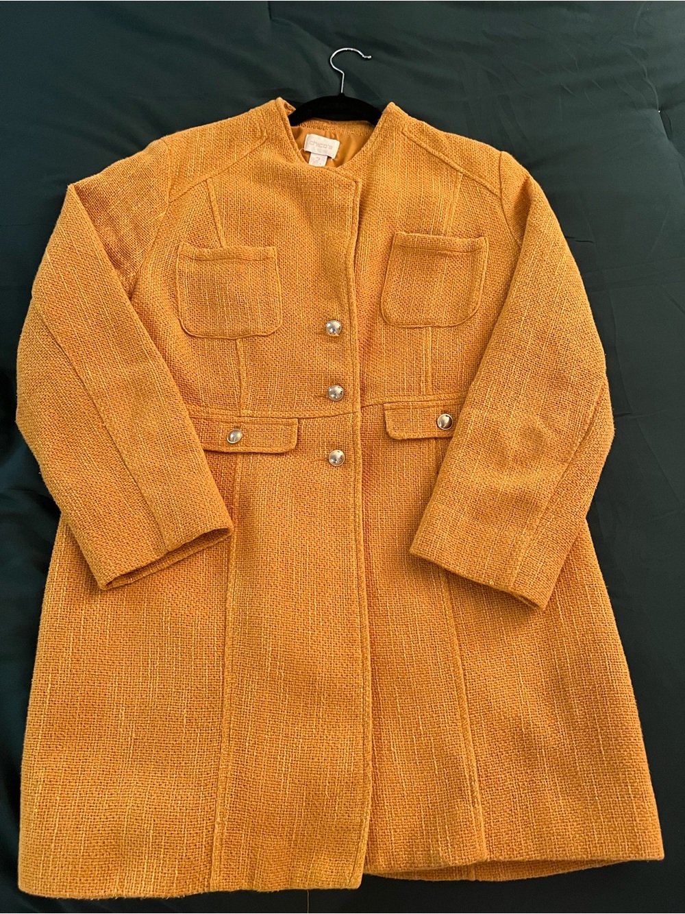 Chico's Modern Textured Longline Gold Buttons Jacket Mustard Yellow L/2